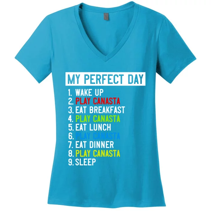 My Perfect Day: Canasta All Day Long! Funny Gift Women's V-Neck T-Shirt