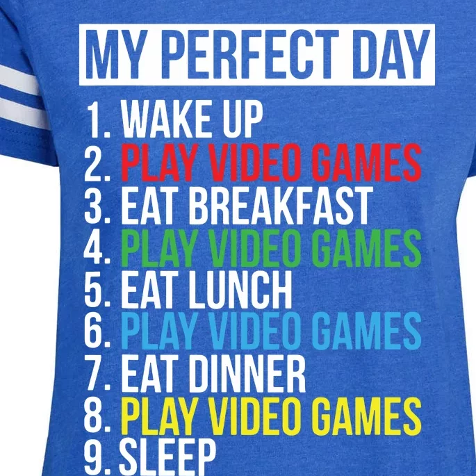 My Perfect Day Black Classic Fit Gamer Crew Neck Short Sleeve Polyester Cotton Enza Ladies Jersey Football T-Shirt