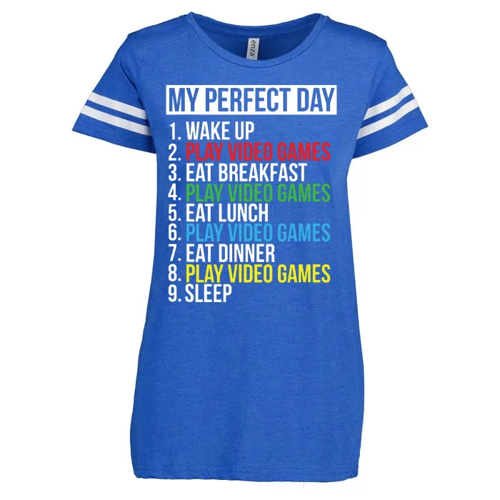 My Perfect Day Black Classic Fit Gamer Crew Neck Short Sleeve Polyester Cotton Enza Ladies Jersey Football T-Shirt