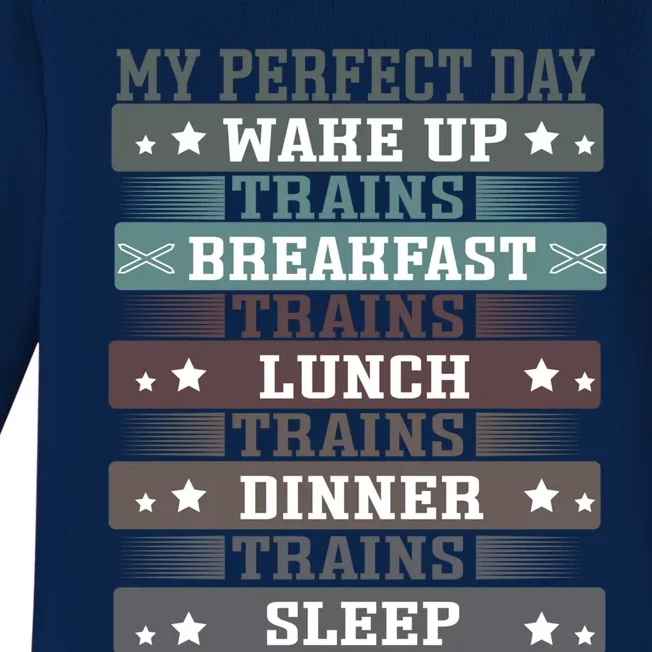 'My Perfect Day' Trains Gift Funny Locomotive Train Lover Meaningful Gift Baby Long Sleeve Bodysuit