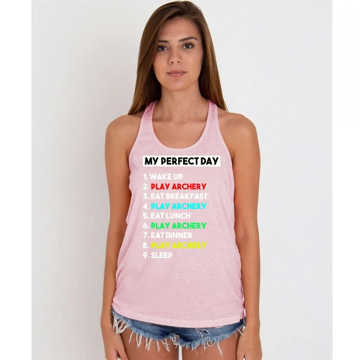 My Perfect Day Play Archery Great Gift Women's Knotted Racerback Tank