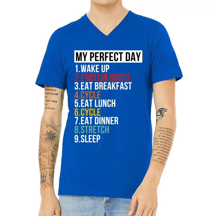 My Perfect Day For Bike Lover And Cyclist Funny Gift V-Neck T-Shirt