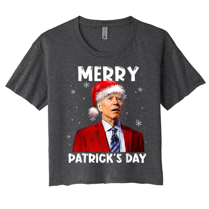 Merry Patricks Day Christmas Joe Biden Santa Hat Women's Crop Top Tee