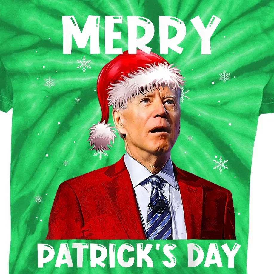 Merry Patricks Day Christmas Joe Biden Santa Hat Kids Tie-Dye T-Shirt