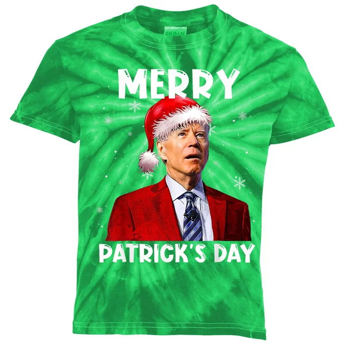 Merry Patricks Day Christmas Joe Biden Santa Hat Kids Tie-Dye T-Shirt