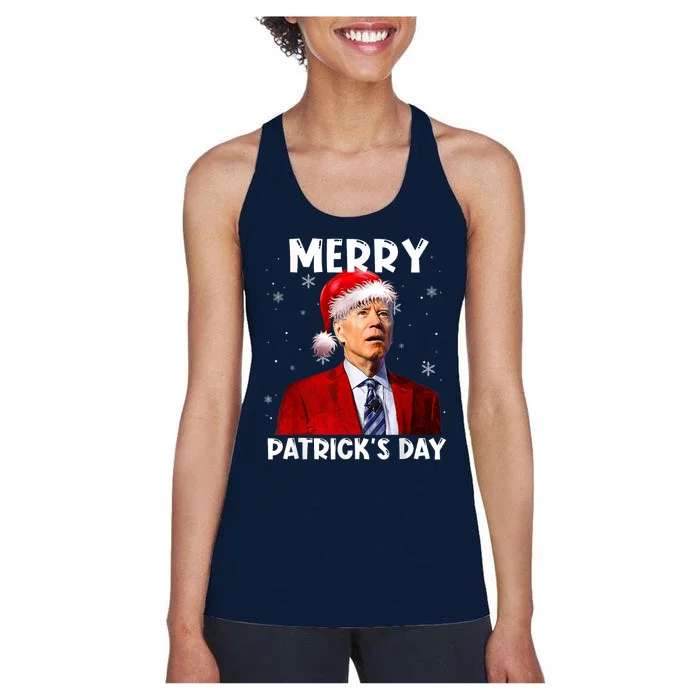 Merry Patricks Day Christmas Joe Biden Santa Hat Women's Racerback Tank