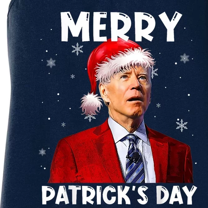 Merry Patricks Day Christmas Joe Biden Santa Hat Women's Racerback Tank