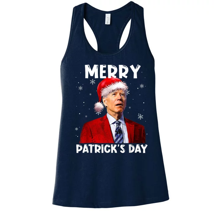 Merry Patricks Day Christmas Joe Biden Santa Hat Women's Racerback Tank