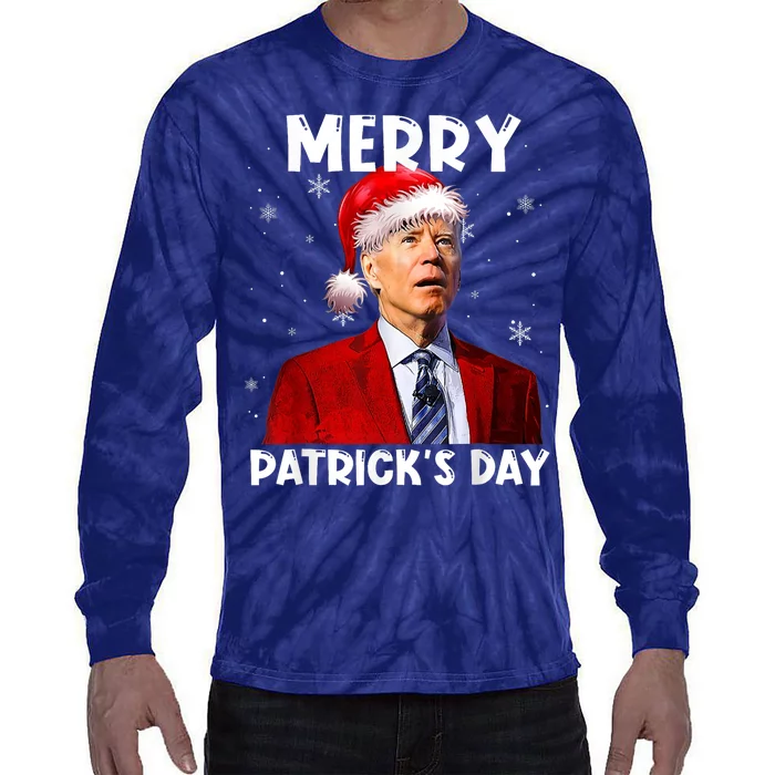 Merry Patricks Day Christmas Joe Biden Santa Hat Tie-Dye Long Sleeve Shirt