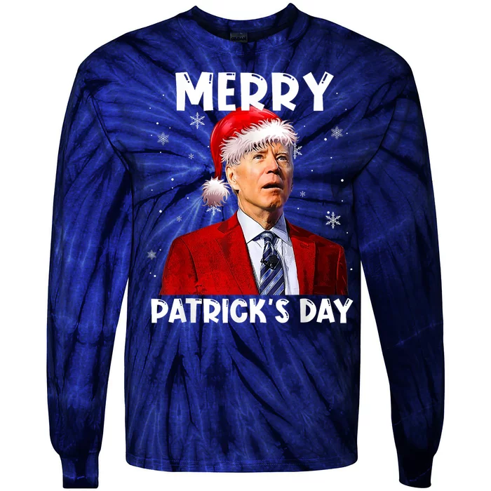 Merry Patricks Day Christmas Joe Biden Santa Hat Tie-Dye Long Sleeve Shirt