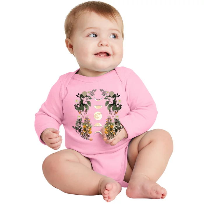 Moon Phases Dark Academia Flowers Moon Phases Baby Long Sleeve Bodysuit