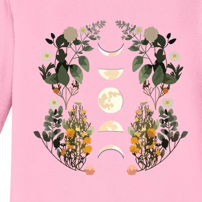 Moon Phases Dark Academia Flowers Moon Phases Baby Long Sleeve Bodysuit