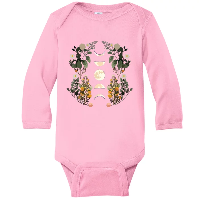 Moon Phases Dark Academia Flowers Moon Phases Baby Long Sleeve Bodysuit