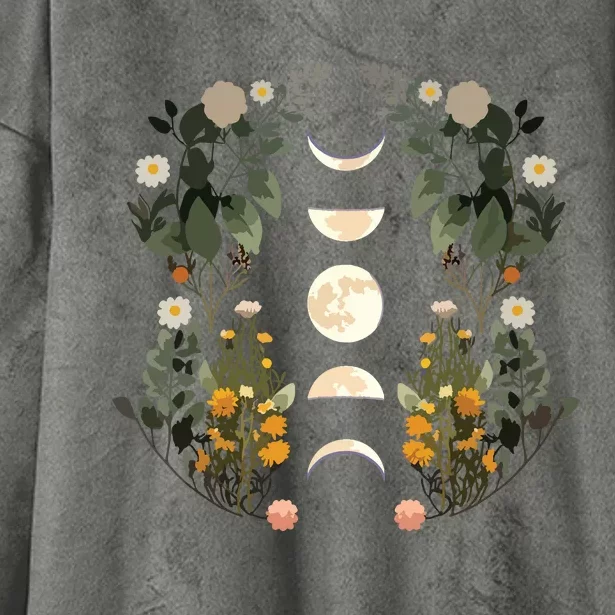 Moon Phases Dark Academia Flowers Moon Phases Hooded Wearable Blanket