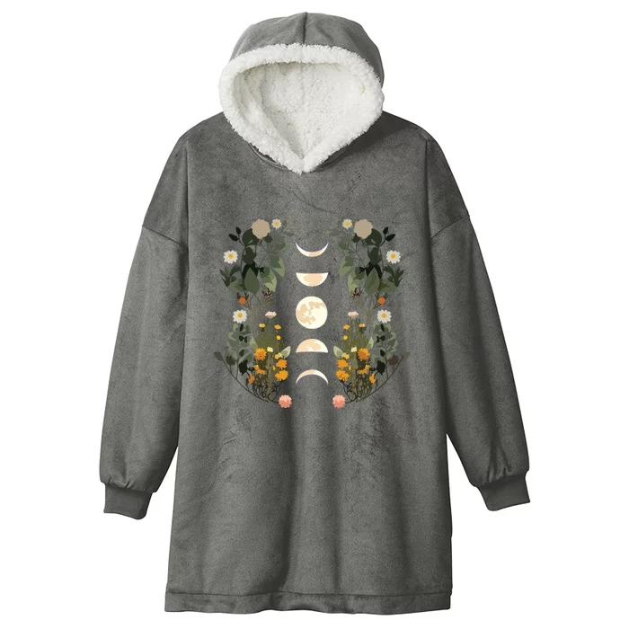 Moon Phases Dark Academia Flowers Moon Phases Hooded Wearable Blanket