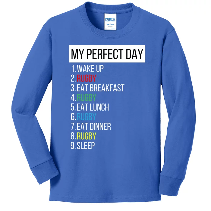 My Perfect Day Rugby Gift Kids Long Sleeve Shirt