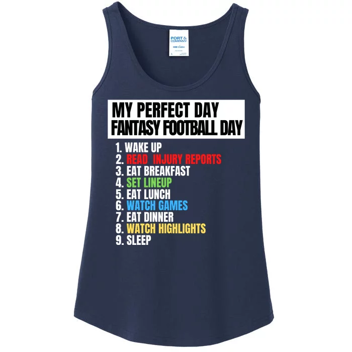 My Perfect Day Fantasy Football, Funny Fantasy Football Ladies Essential Tank