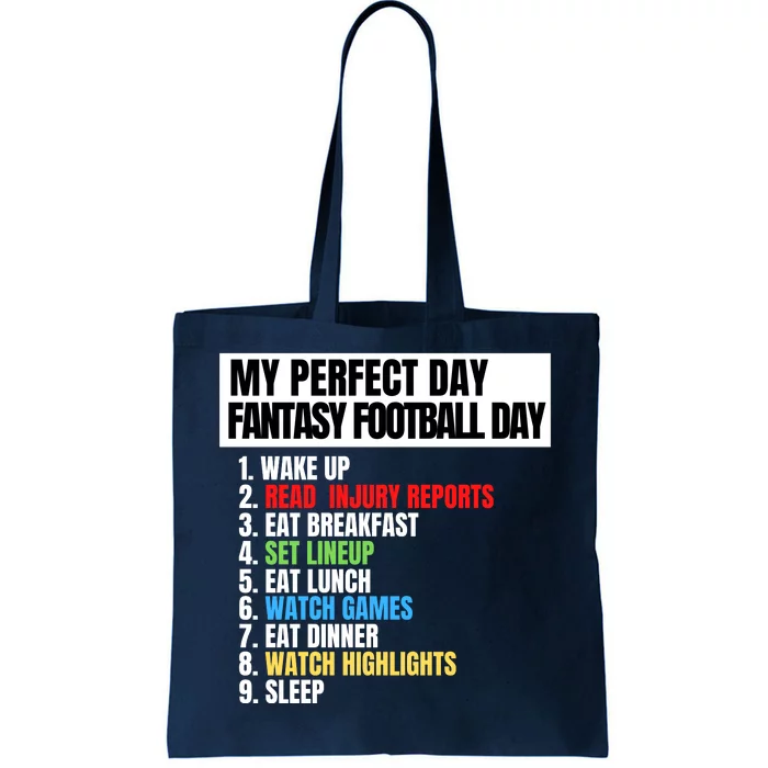 My Perfect Day Fantasy Football, Funny Fantasy Football Tote Bag