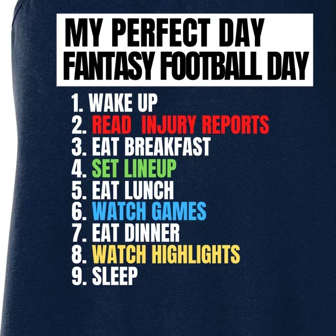 My Perfect Day Fantasy Football, Funny Fantasy Football Women's Racerback Tank