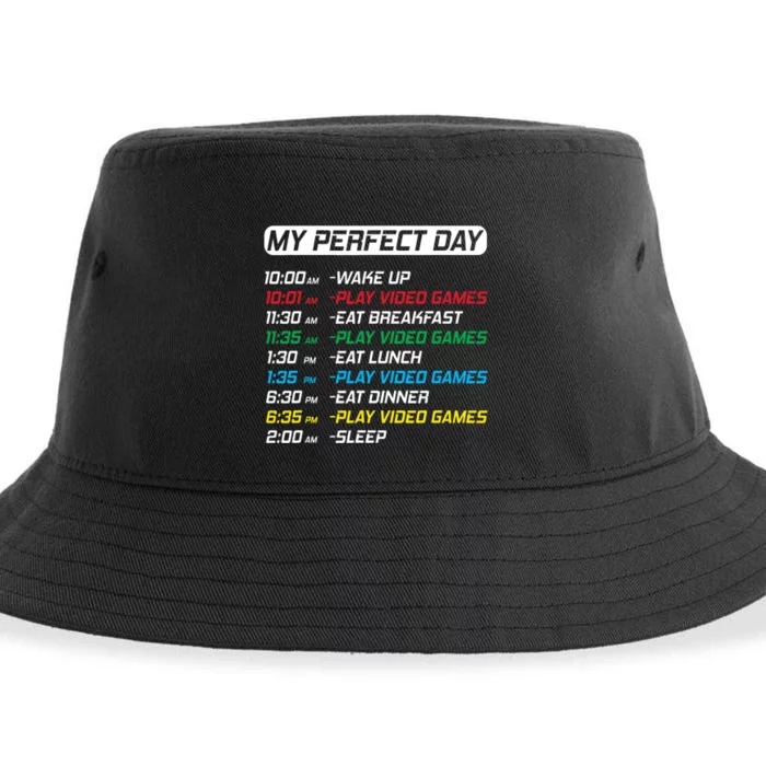 My Perfect Day Video Games Funny Gamer Sustainable Bucket Hat