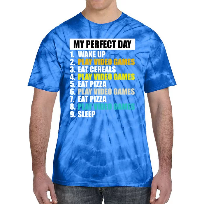 My Perfect Day Play Video Games Eat Pizza Cool Gamer Gaming Gift Tie-Dye T-Shirt