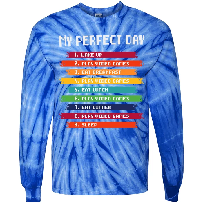 My Perfect Day Play Video Games Gift Tie-Dye Long Sleeve Shirt