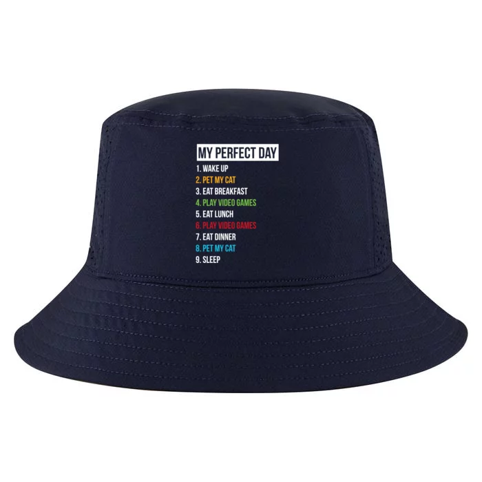 My Perfect Day Video Games And Cats Gift Cool Comfort Performance Bucket Hat