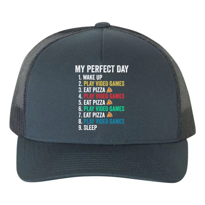 My Perfect Day Play Video Games And Eat Pizza Funny Cute Gift Yupoong Adult 5-Panel Trucker Hat