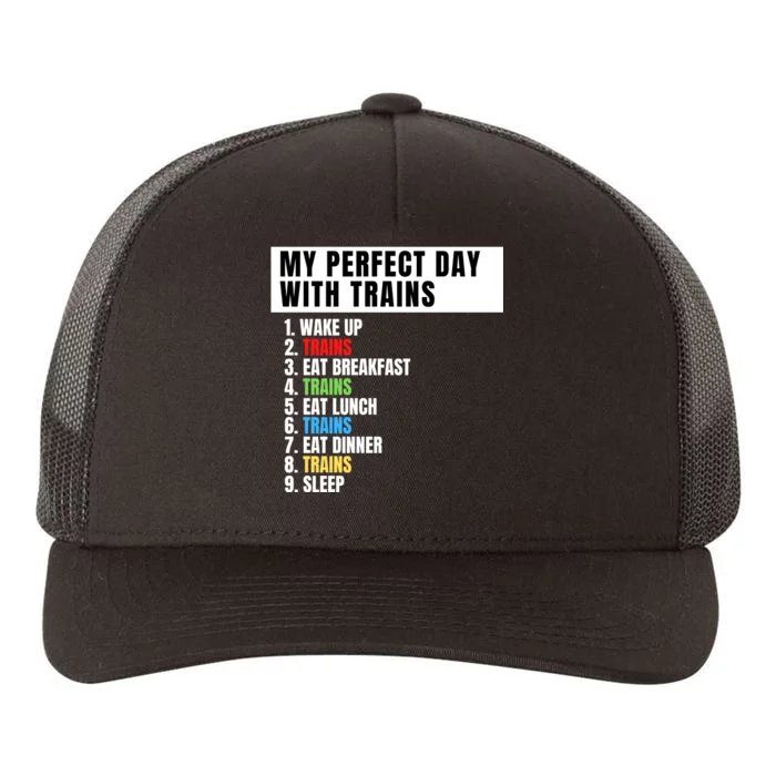 My Perfect Day Trains, Funny Locomotive & Railroad Lover Yupoong Adult 5-Panel Trucker Hat