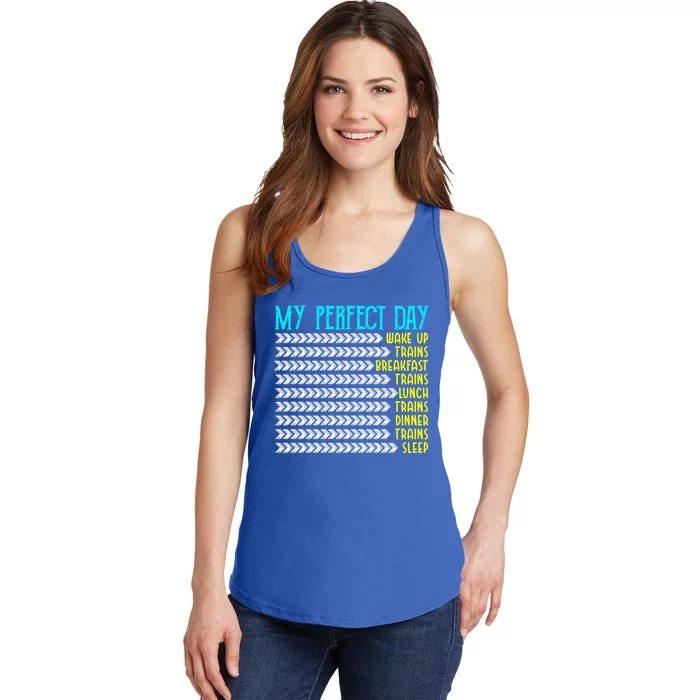 My Perfect Day Trains Funny Gift Funny Locomotive Train Lover Gift Ladies Essential Tank