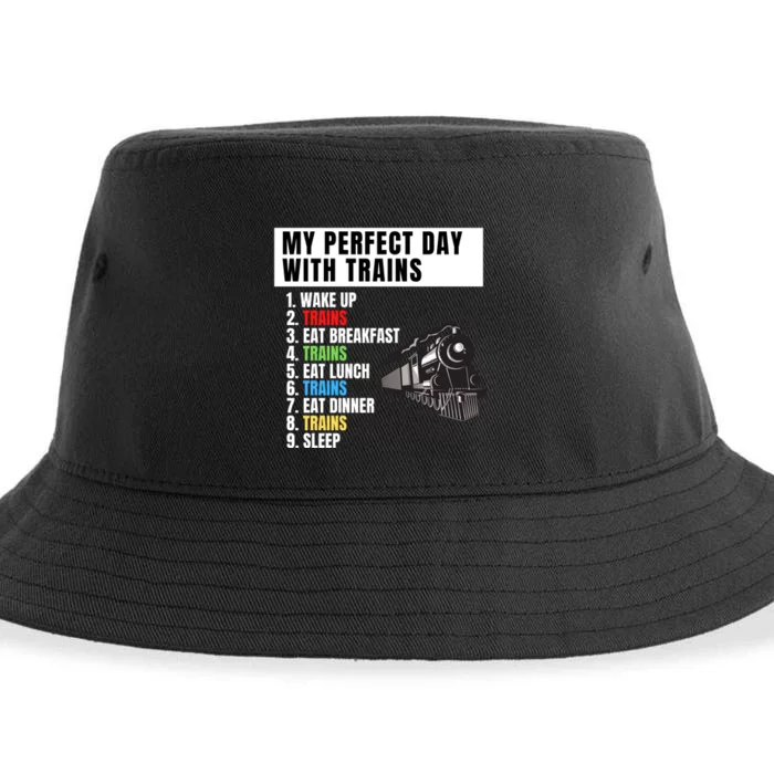 My Perfect Day Trains Funny Locomotive & Railroad Lover Sustainable Bucket Hat