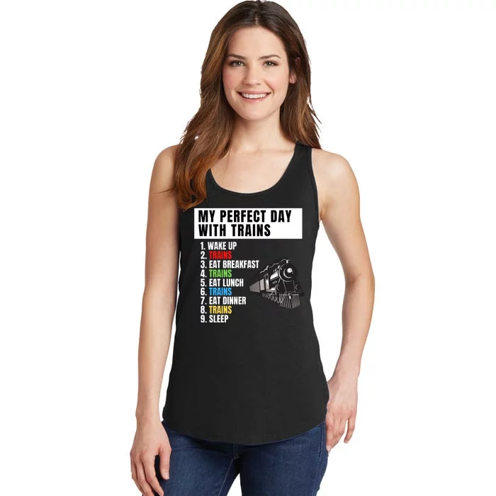 My Perfect Day Trains Funny Locomotive & Railroad Lover Ladies Essential Tank