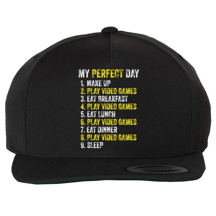 My Perfect Day Video Games Gamer Funny Cool Design Great Gift Wool Snapback Cap