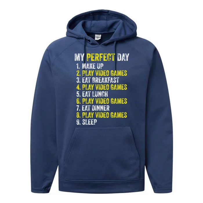 My Perfect Day Video Games Gamer Funny Cool Design Great Gift Performance Fleece Hoodie