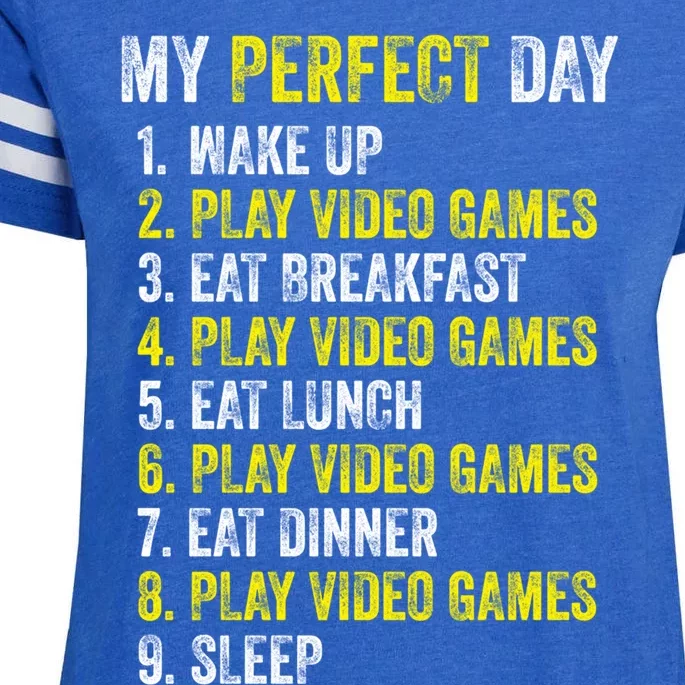 My Perfect Day Video Games Gamer Funny Cool Design Great Gift Enza Ladies Jersey Football T-Shirt