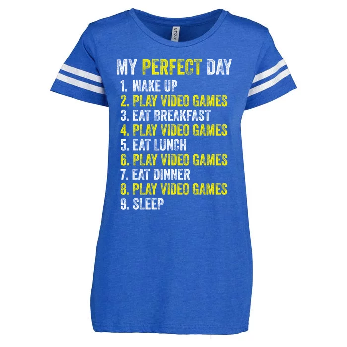 My Perfect Day Video Games Gamer Funny Cool Design Great Gift Enza Ladies Jersey Football T-Shirt