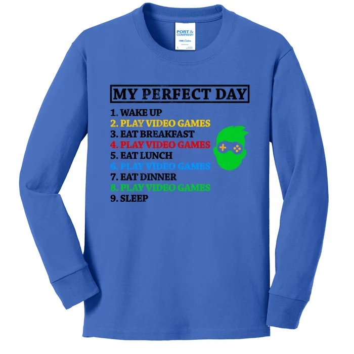 My Perfect Day Video Games Funny Gift Kids Long Sleeve Shirt