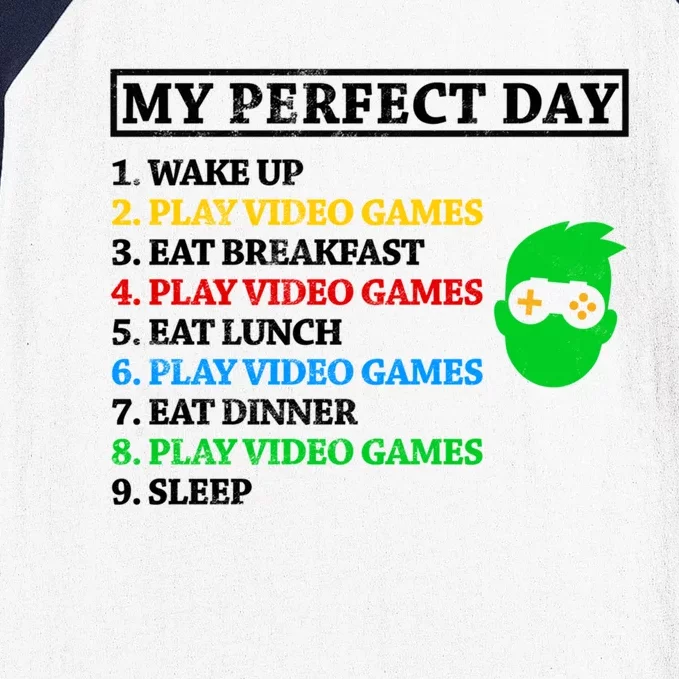 My Perfect Day Video Games Funny Gift Baseball Sleeve Shirt