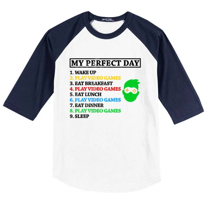 My Perfect Day Video Games Funny Gift Baseball Sleeve Shirt