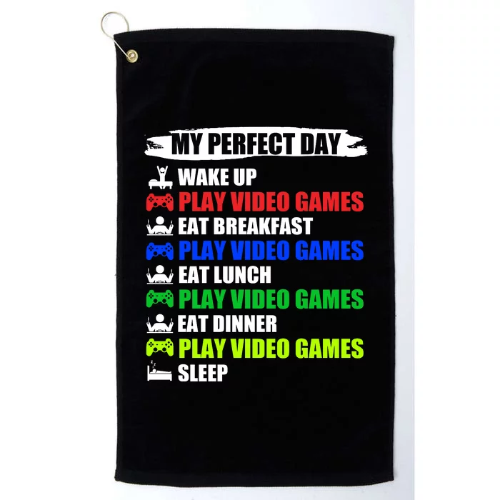 My Perfect Day Video Games Funny Cool Gamer Platinum Collection Golf Towel