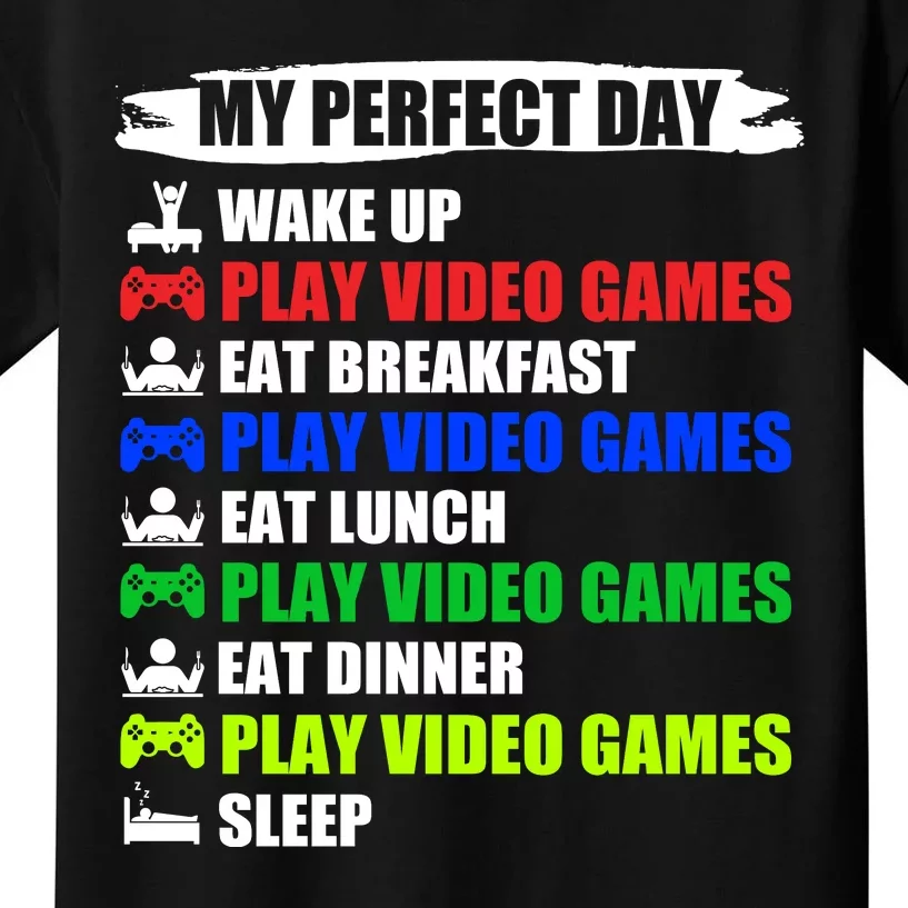 My Perfect Day Video Games Funny Cool Gamer Kids T-Shirt