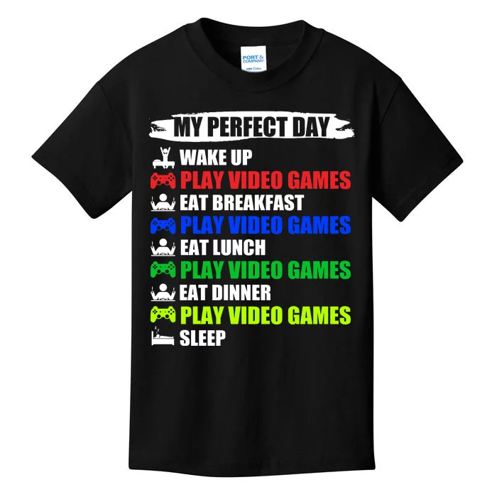 My Perfect Day Video Games Funny Cool Gamer Kids T-Shirt