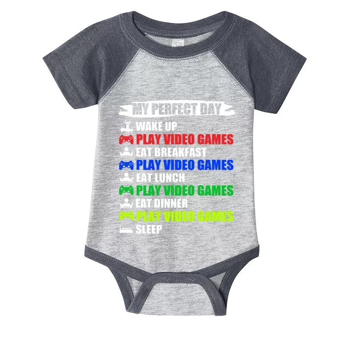 My Perfect Day Video Games Funny Cool Gamer Infant Baby Jersey Bodysuit