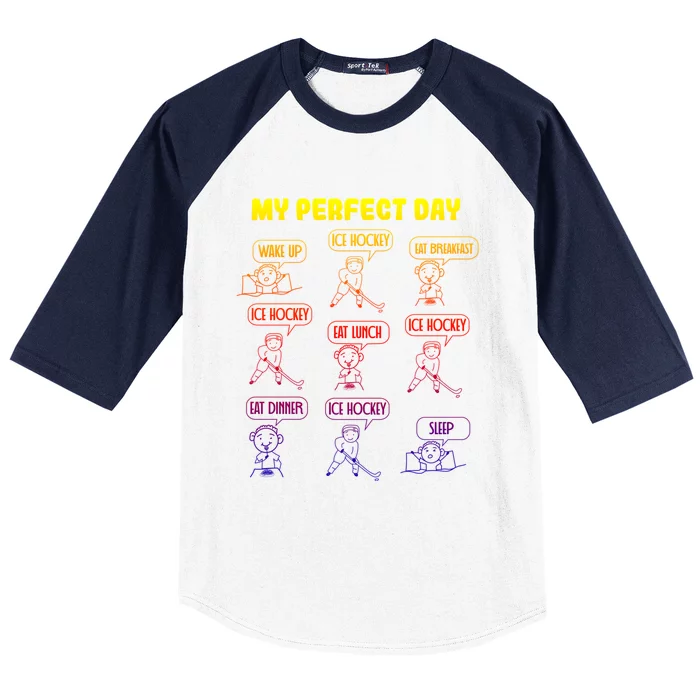 My Perfect Day Boy Ice Hockey Cute Gift Baseball Sleeve Shirt