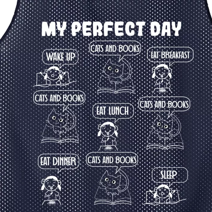 My Perfect Day Cats And Books Girl Gift Mesh Reversible Basketball Jersey Tank