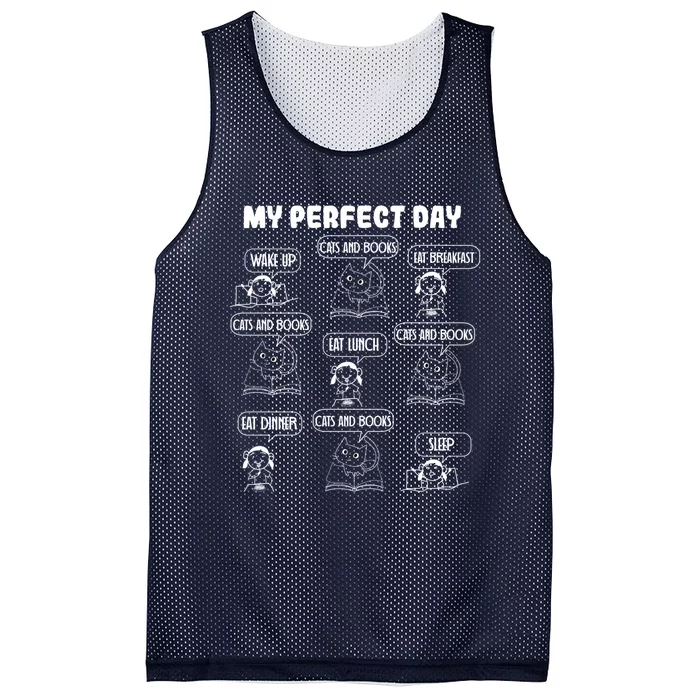 My Perfect Day Cats And Books Girl Gift Mesh Reversible Basketball Jersey Tank