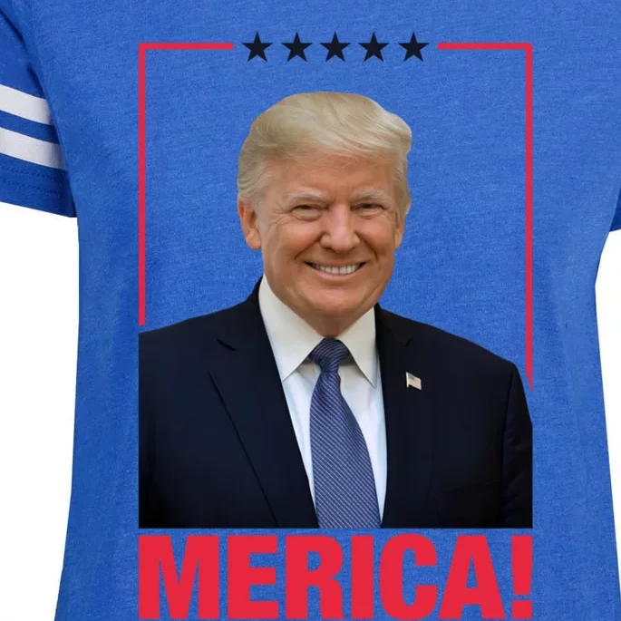 Merica! President Donald Trump Presidential Portrait Meme Cute Gift Enza Ladies Jersey Football T-Shirt