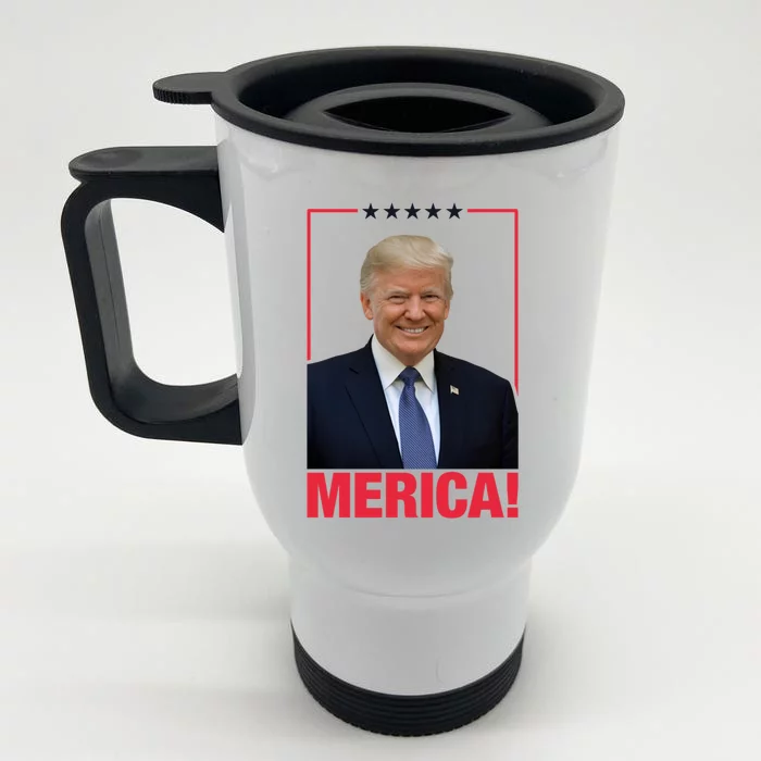 Merica! President Donald Trump Presidential Portrait Meme Cute Gift Front & Back Stainless Steel Travel Mug