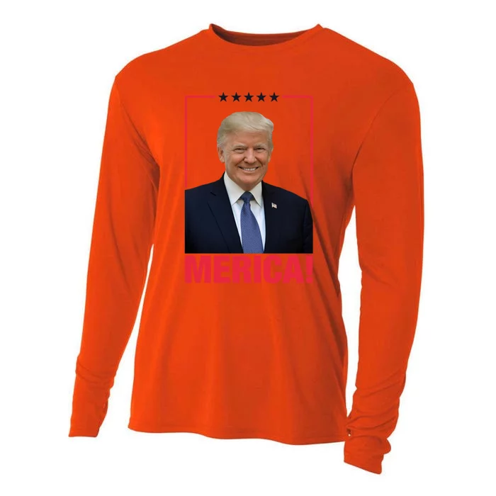 Merica! President Donald Trump Presidential Portrait Meme Cute Gift Cooling Performance Long Sleeve Crew