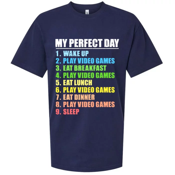 My Perfect Day Play Video Games Gamers Boy Funny Gaming Sueded Cloud Jersey T-Shirt